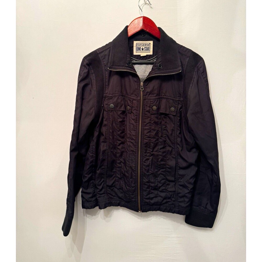 Converse One Star Mens Black Full Zip Lined Jacket Point Collar Size S
